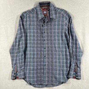 Robert Graham Button Up Mens L/S Shirt Geometric Texture Blue White Size Medium